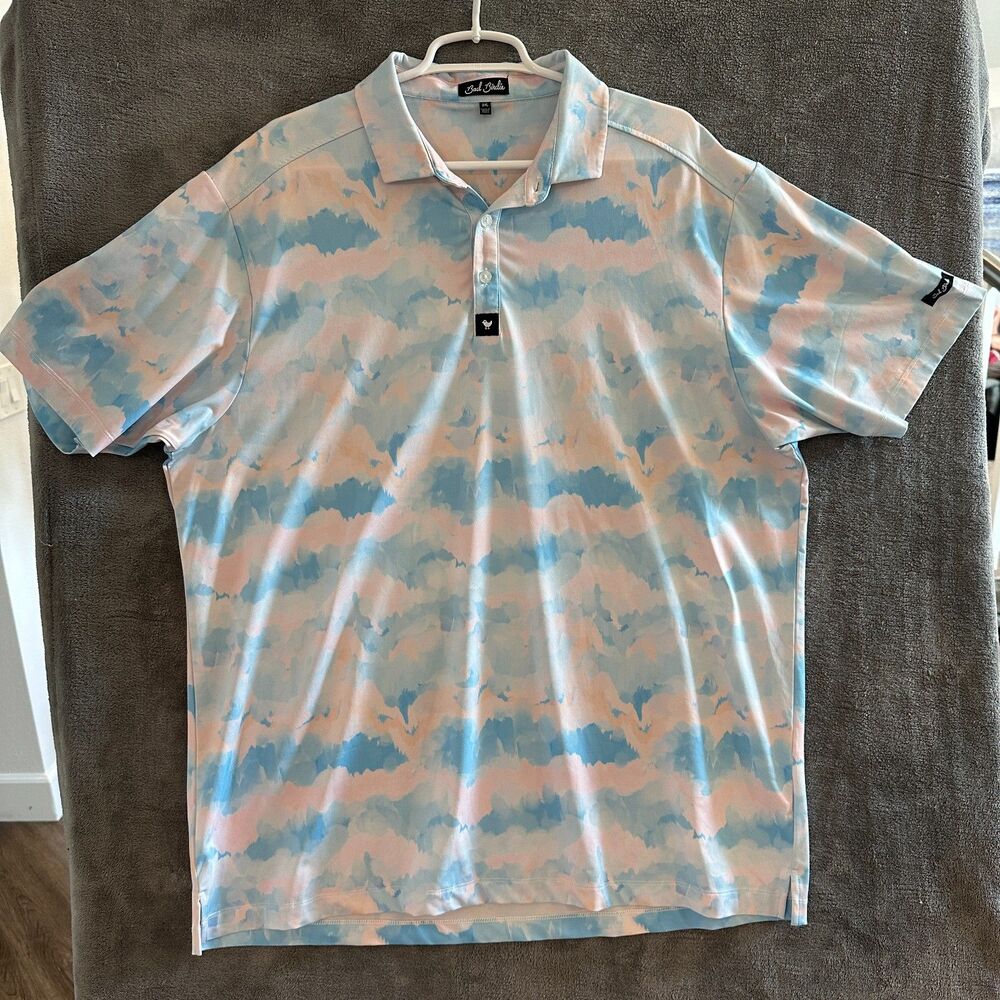 Bad Birdie Men Pastel Cloud Print Short Sleeve Performance Golf Polo Shirt 2XL